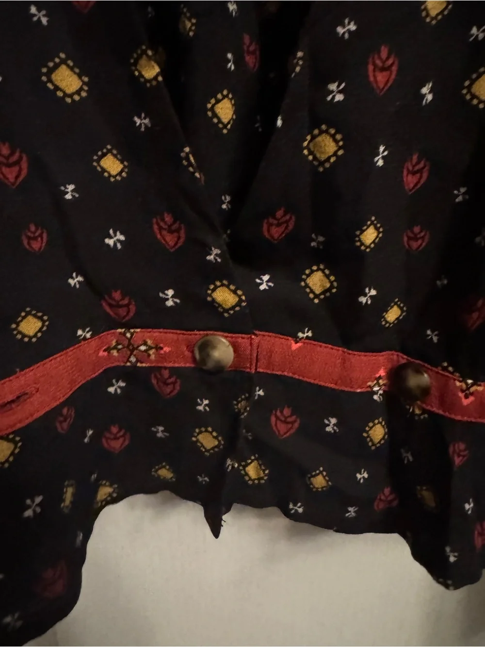Free People Women's Black Floral Blouse with Red Accents